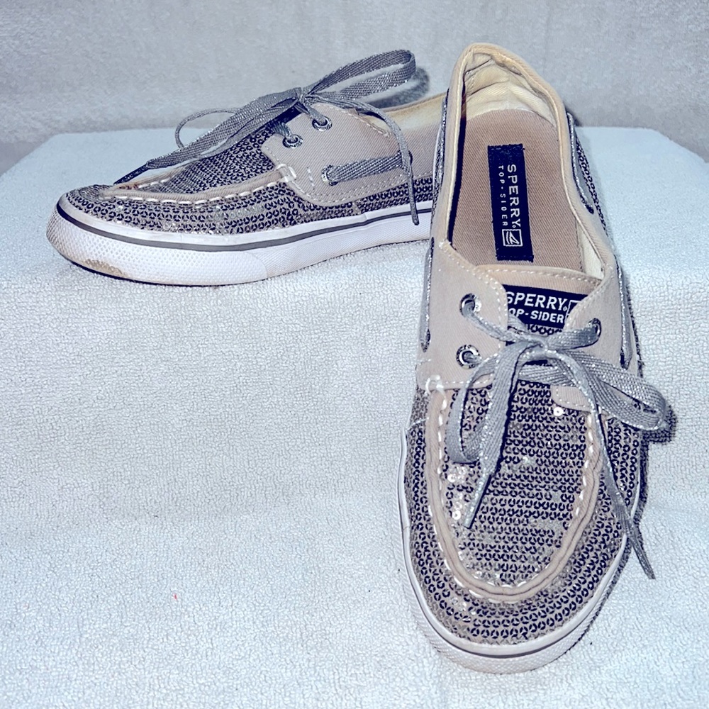 Sperry Sequin Top-Sider Bahama Pewter YG46250 SZ 4.0M